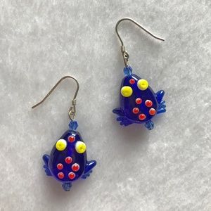 NEW Handmade Lampwork Glass Frog Earrings